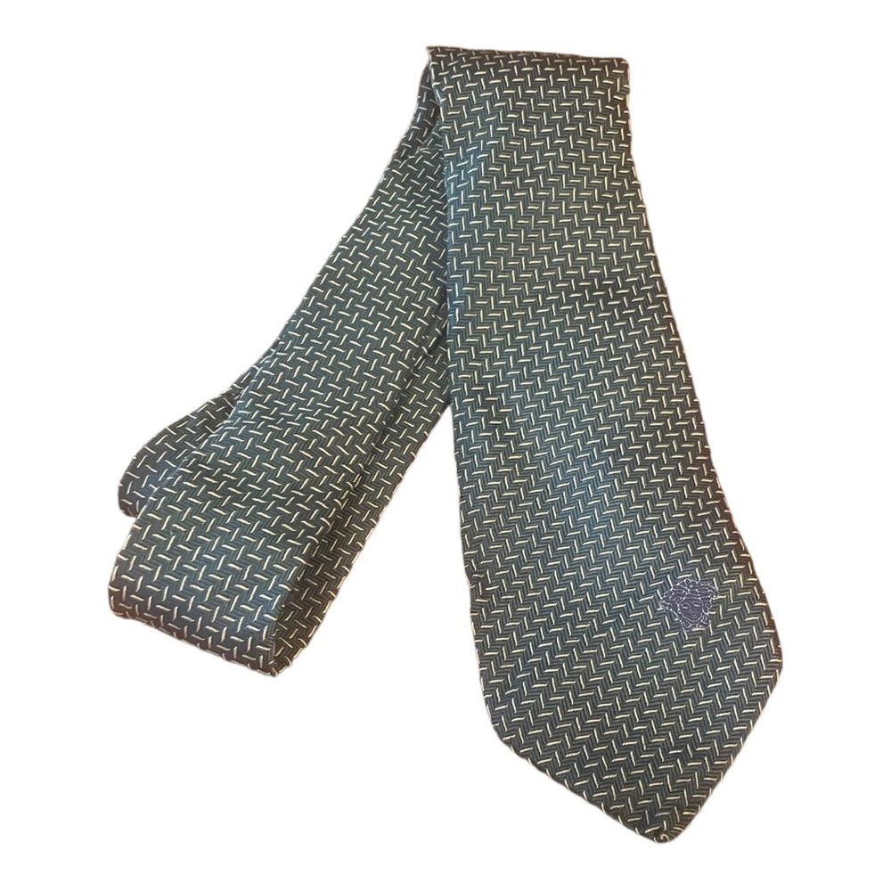Versace Silk Tie Blue and Yellow with Medusa Versace Logo EUC